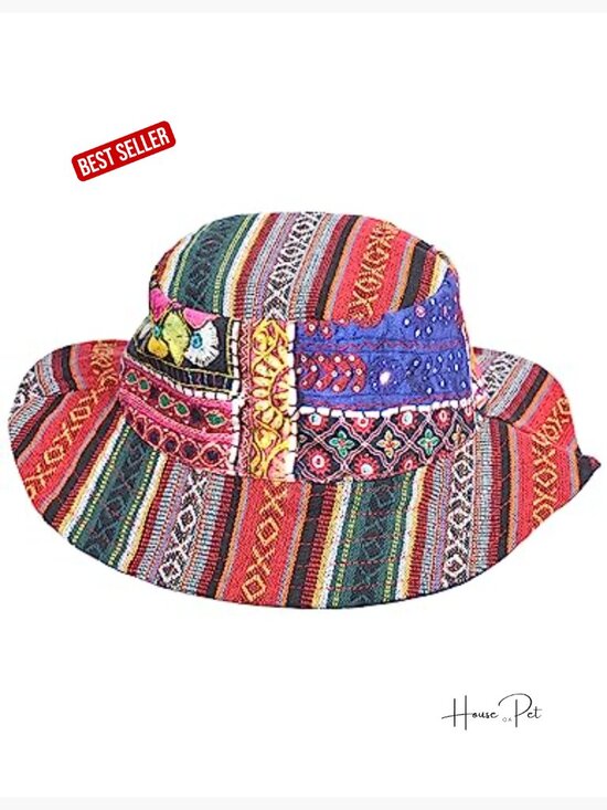 Cotton Bucket Hat with Patch Designs for Festival Rave Boho main image 4